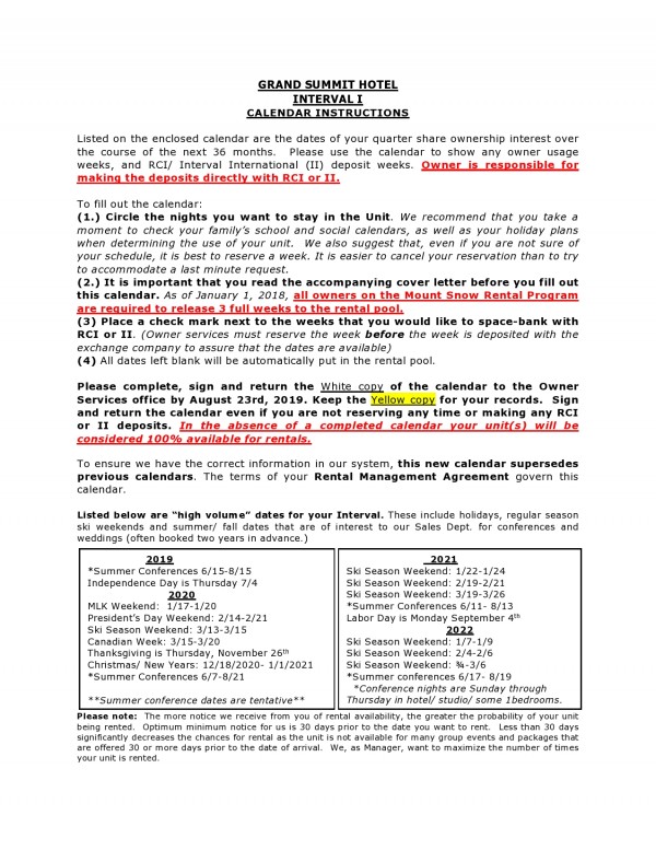 20192022 Interval Calendars with Instructions Photos 89 Grand Summit Way, West Dover, VT